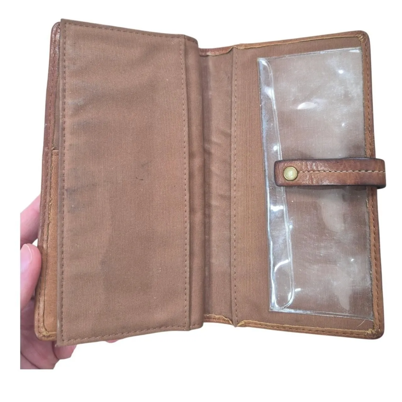 Fossil Vintage Brown Leather Patchwork Checkbook Wallet Snap Closure - Image 4