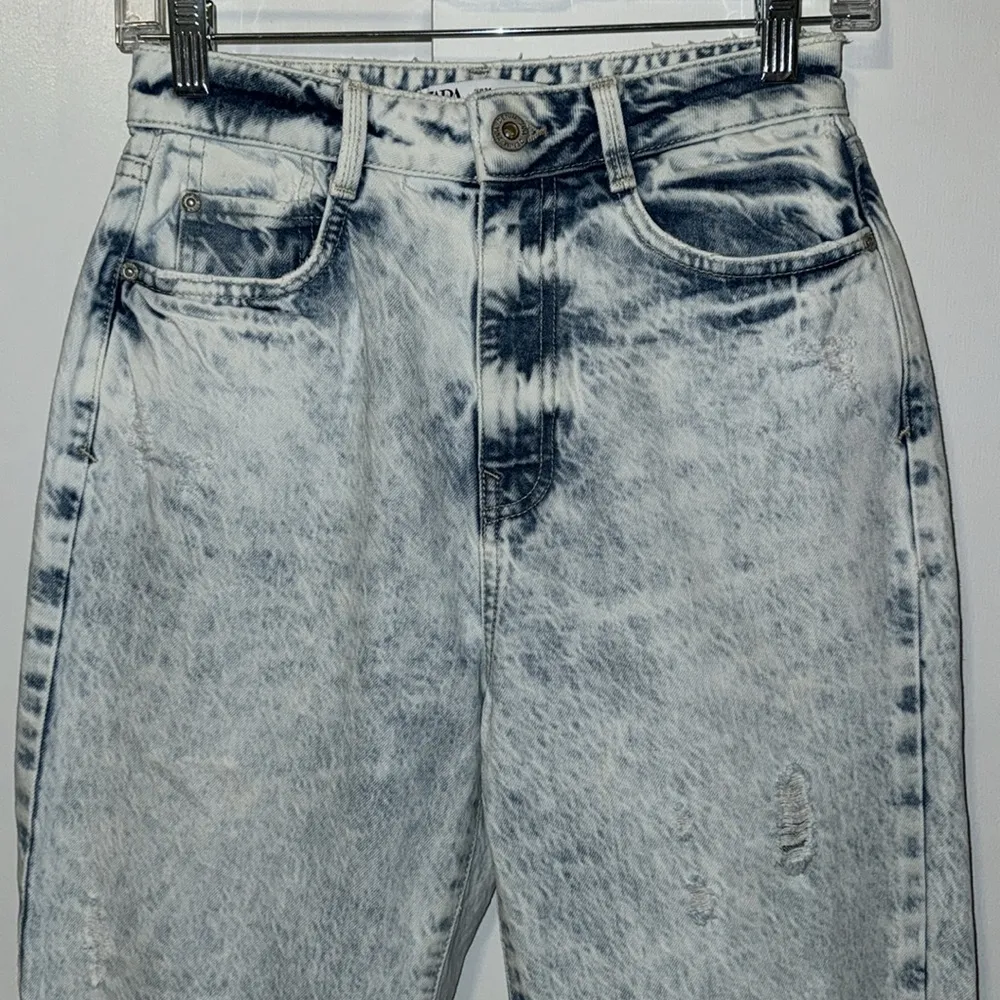 ZARA Acid Washed High Rise Destroyed Mom Jeans Straight Leg Women’s 2 - Image 2
