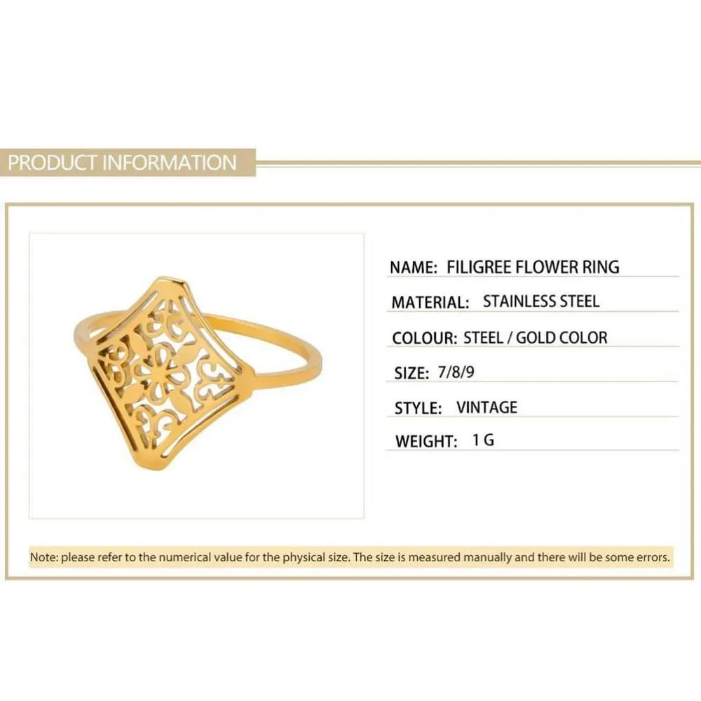 NEW 14k Yellow‎ Gold Plated Stainless Steel Filigree Ring, Size 6 - Image 8