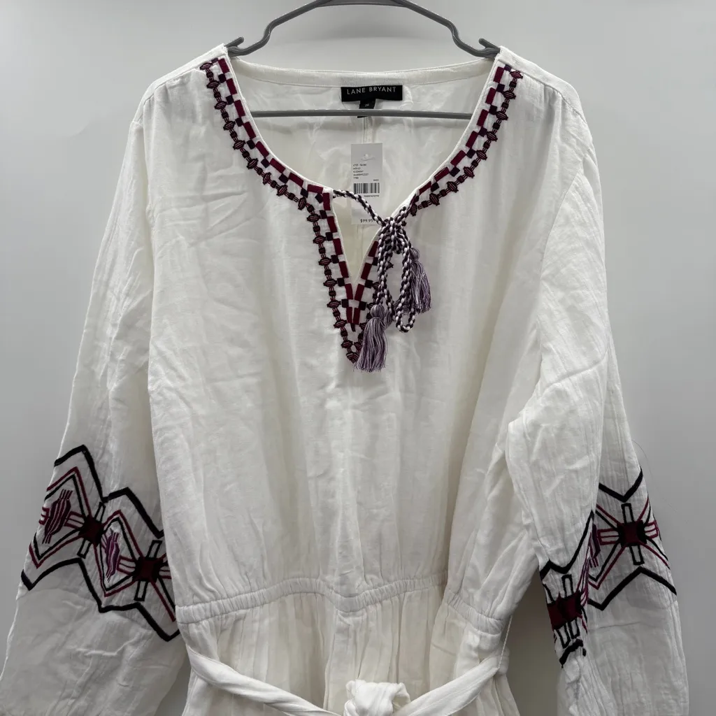 Lane Bryant Boho White & Purple Embroidered Tassel Midi‎ Dress Sz 26 NEW - Image 4