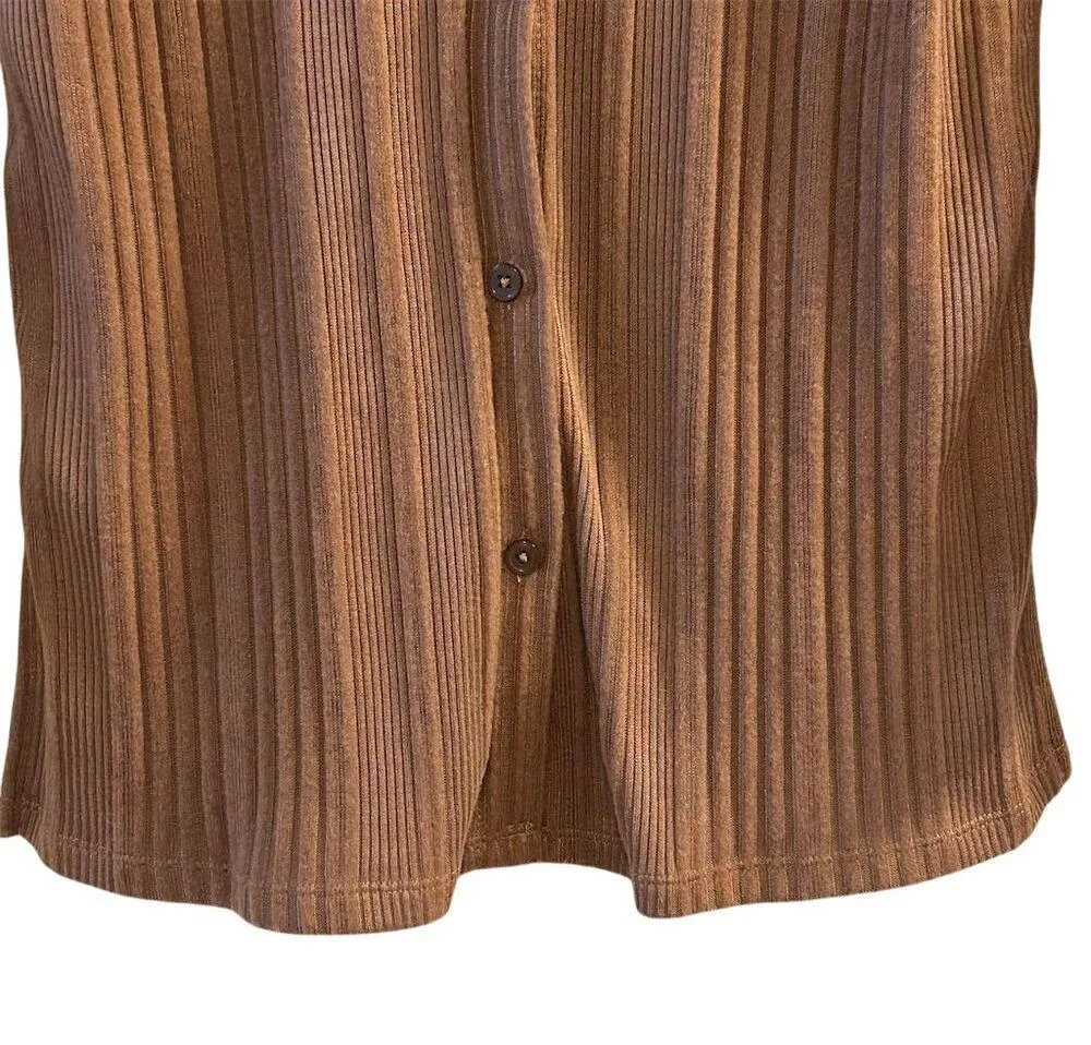 Cuddl Duds Women's Petite Brown Button-Up Top Long Sleeve Size S - Image 2