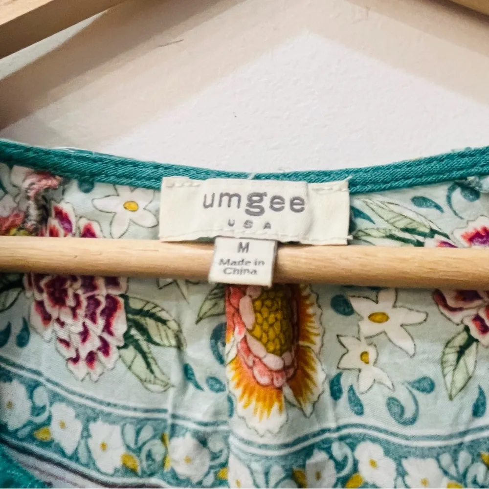 Umgee Mini Dress Women's Size Small Blue Floral Linen Short Sleeves  Medium - Image 3