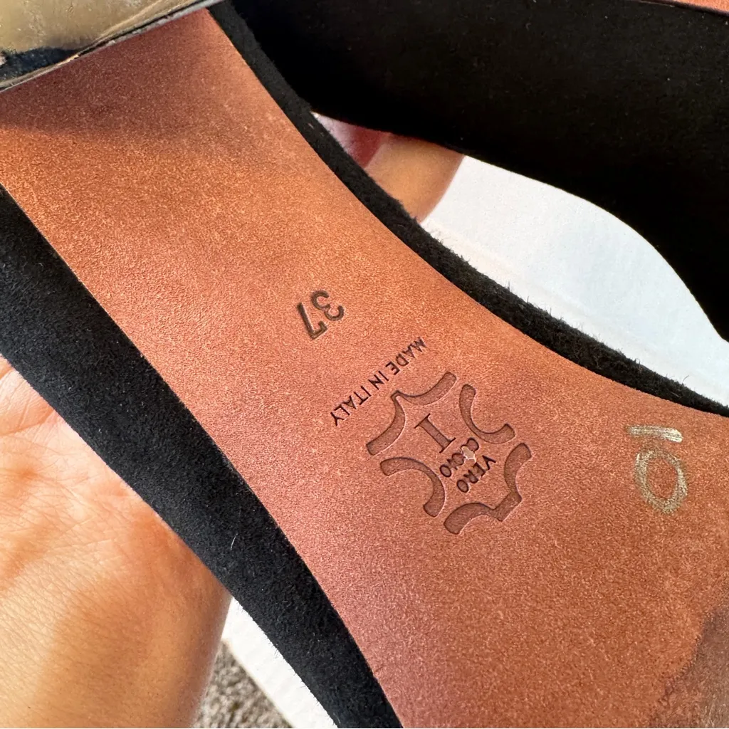 Jean Michel Cazabat Black Suede Heels Women’s 6.5 Silver Stilettos Peep Toe - Image 2