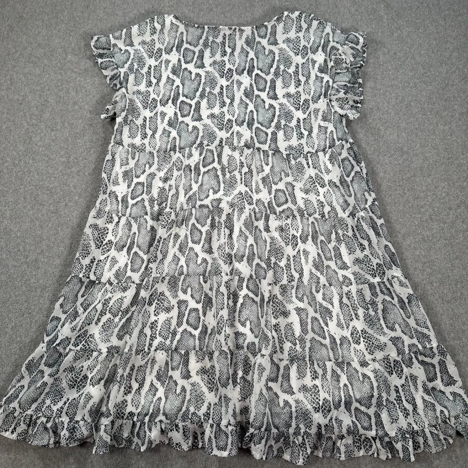 Jodifl V-Neck Babydoll Mini Dress Animal Snake Print Size Small Ruffle Sleeve - Image 9