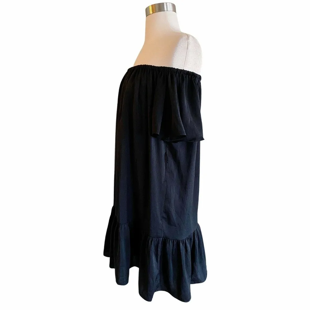 BANANA REPUBLIC Swing Shift Dress Satin Black Drop Shoulder Ruffle Hem XS Petite - Image 9
