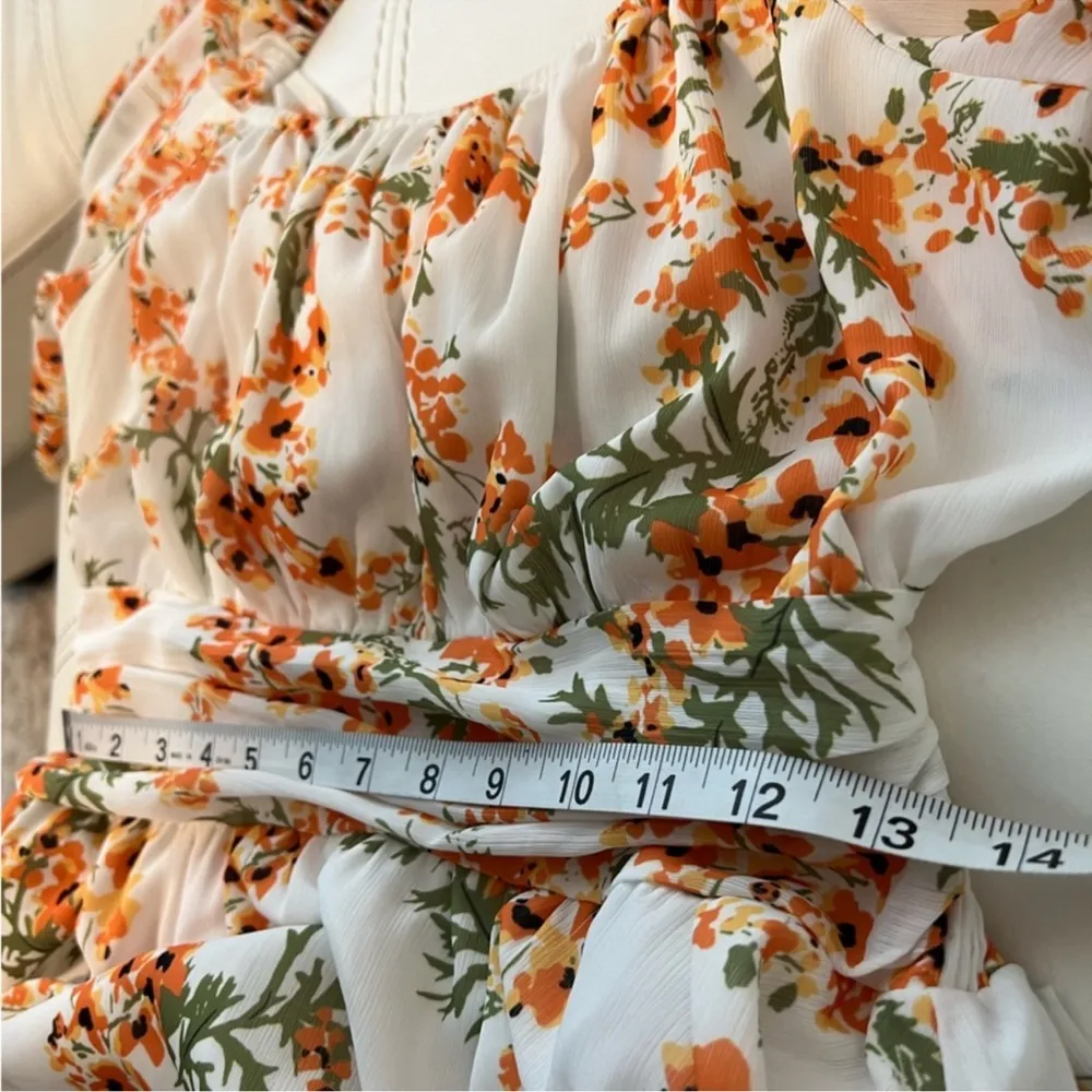 🎈White/Orange Floral Mini Dress Amazon Size L Orange Size L - Image 10