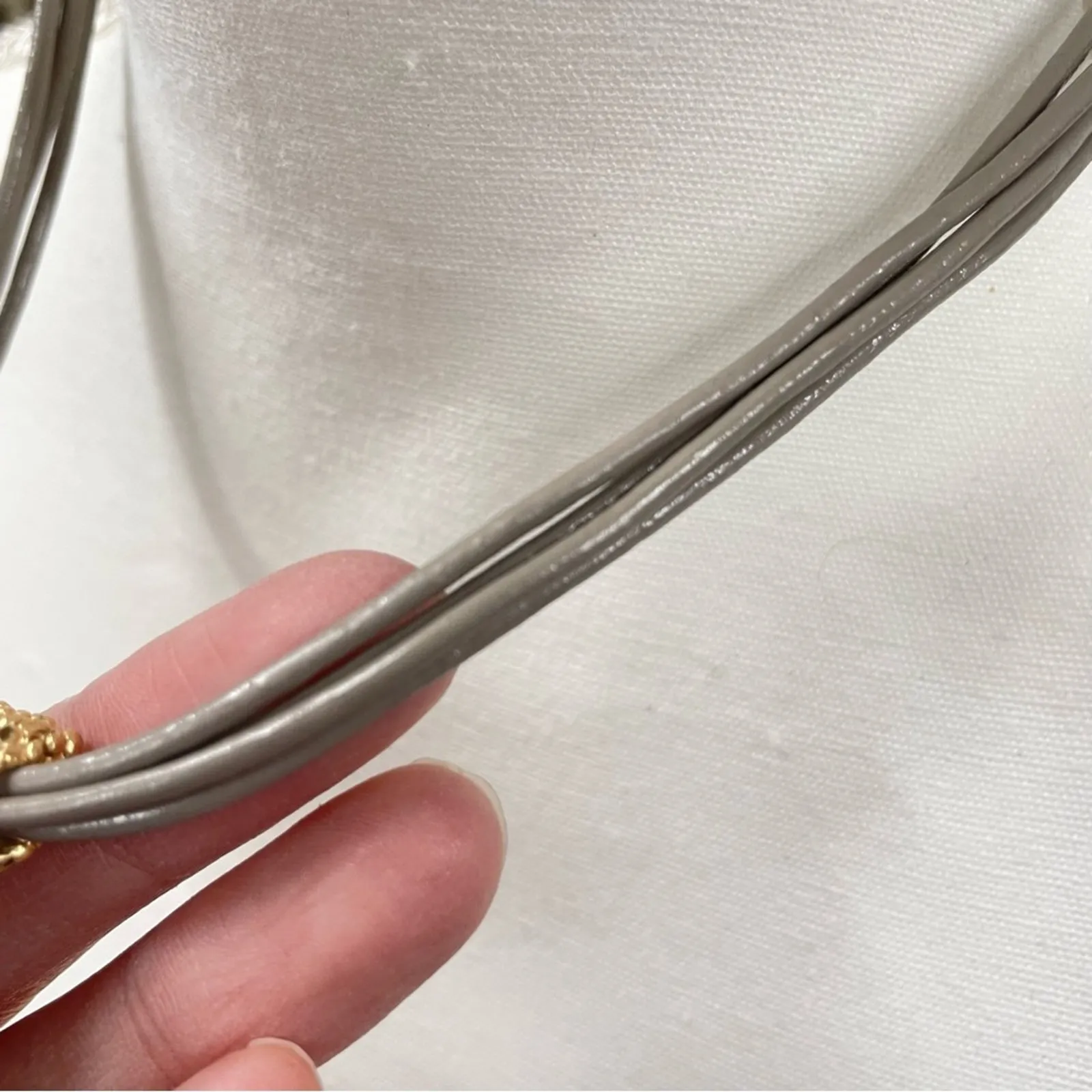 Seashells In Bloom St Tropez Necklace Rectangular Gold Artsy Grey Cord - Image 3