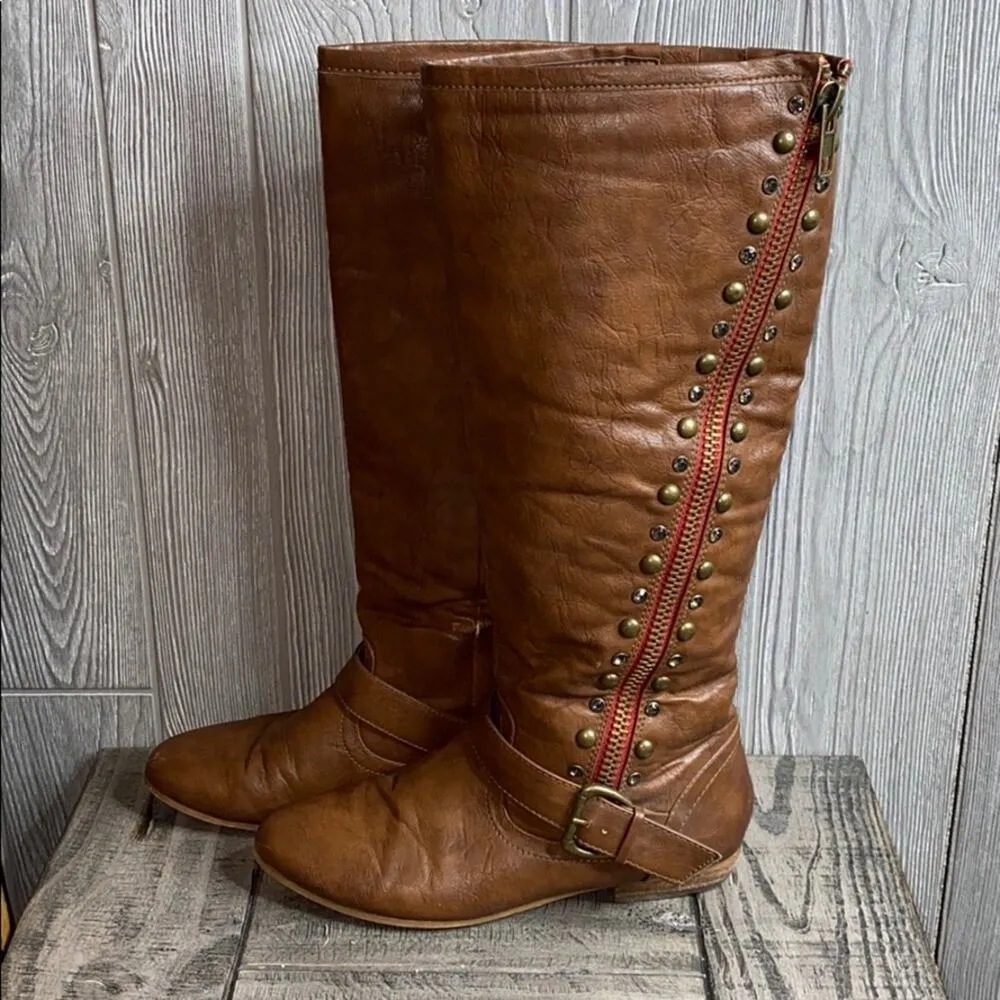 Not Rated  Brown Studded Zipper High Boots 8 - Image 5