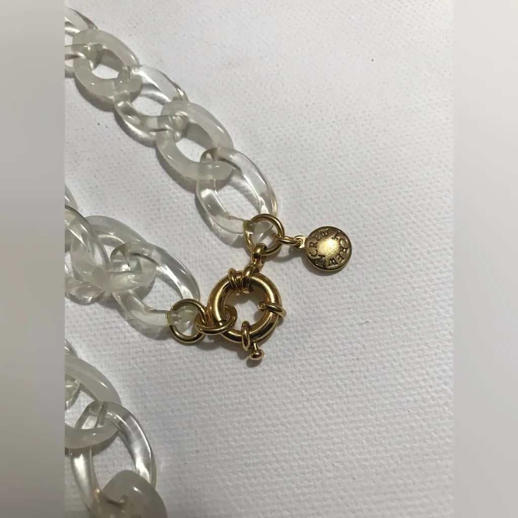 J Crew Cute Clear White Acrylic Chain Necklace Gold Tone 32 inches - Image 3