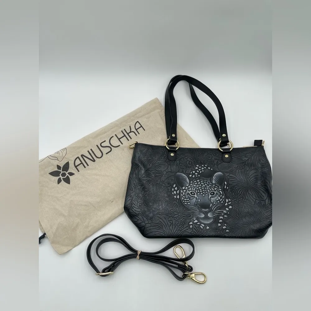 Anuschka Tooled Leather Crossbody Bag Adjustable Strap Cleopatra's Leopard Tote - Image 4