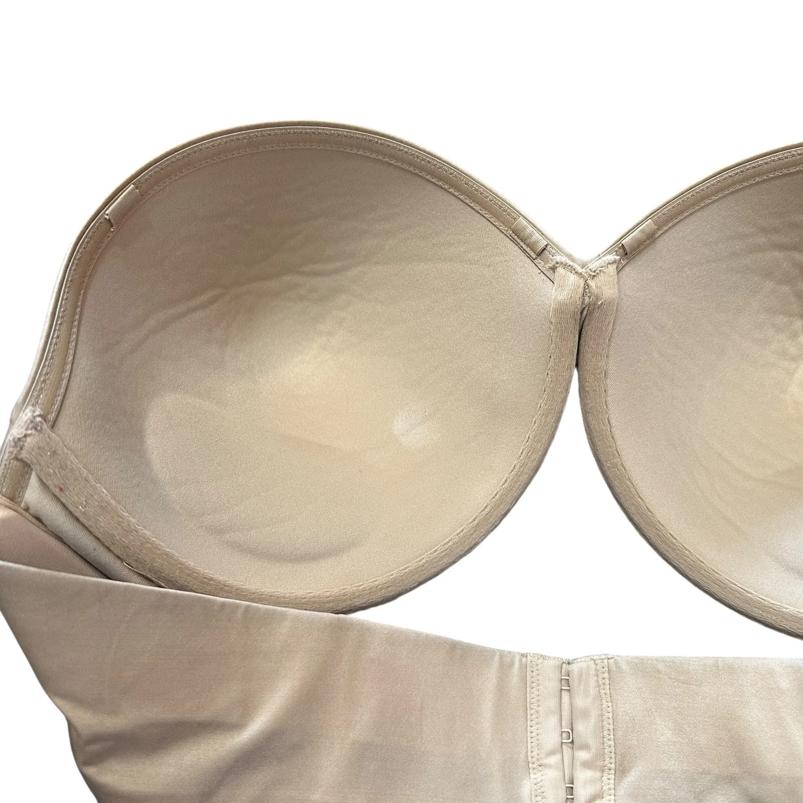 Cacique 42DDD Strapless Bra‎ Beige Full Coverage Smooth Underwire Lace 1127 - Image 9