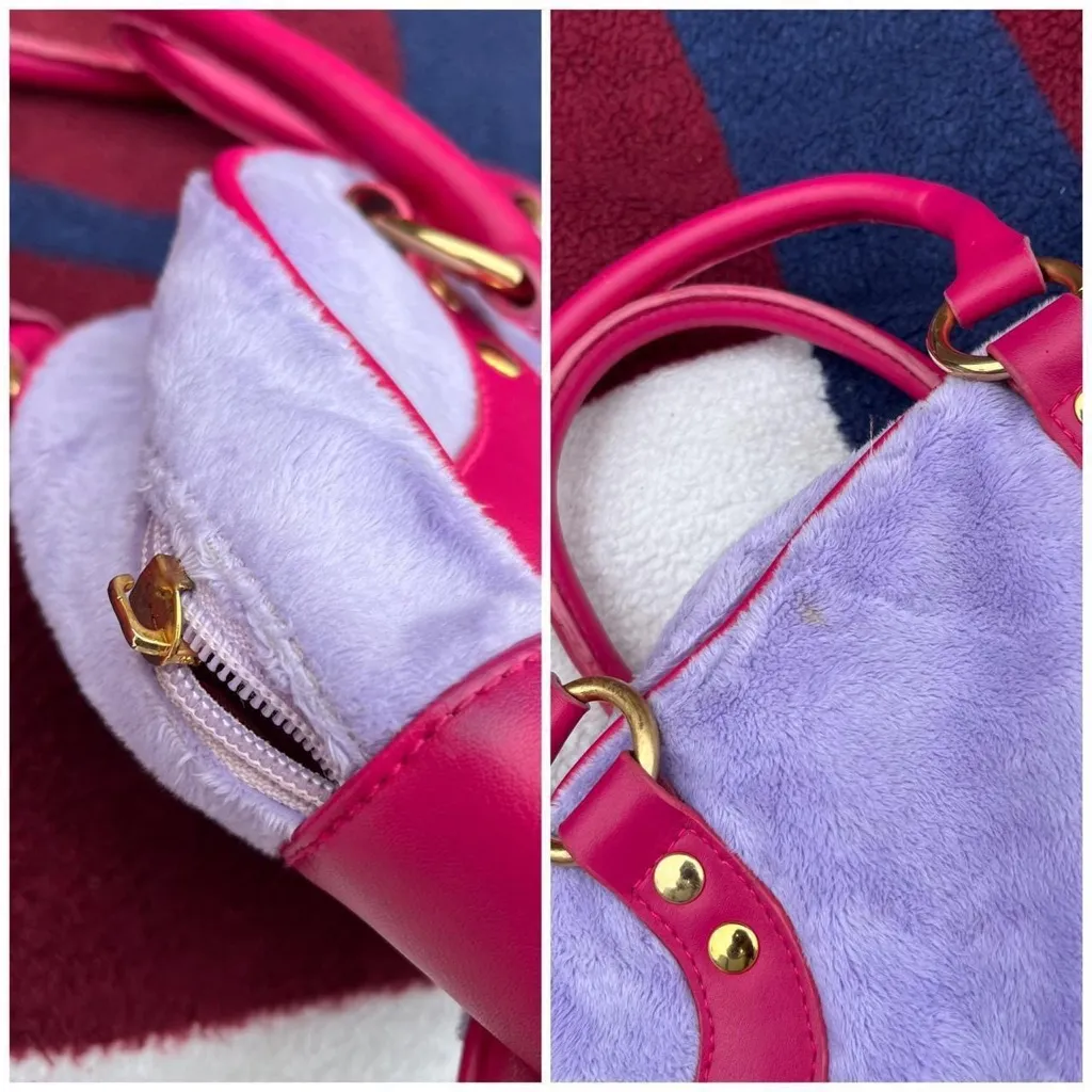 Y2k Betty Boop lilac purple fuzzy and hot pink mini hand bag duffle preppy - Image 3