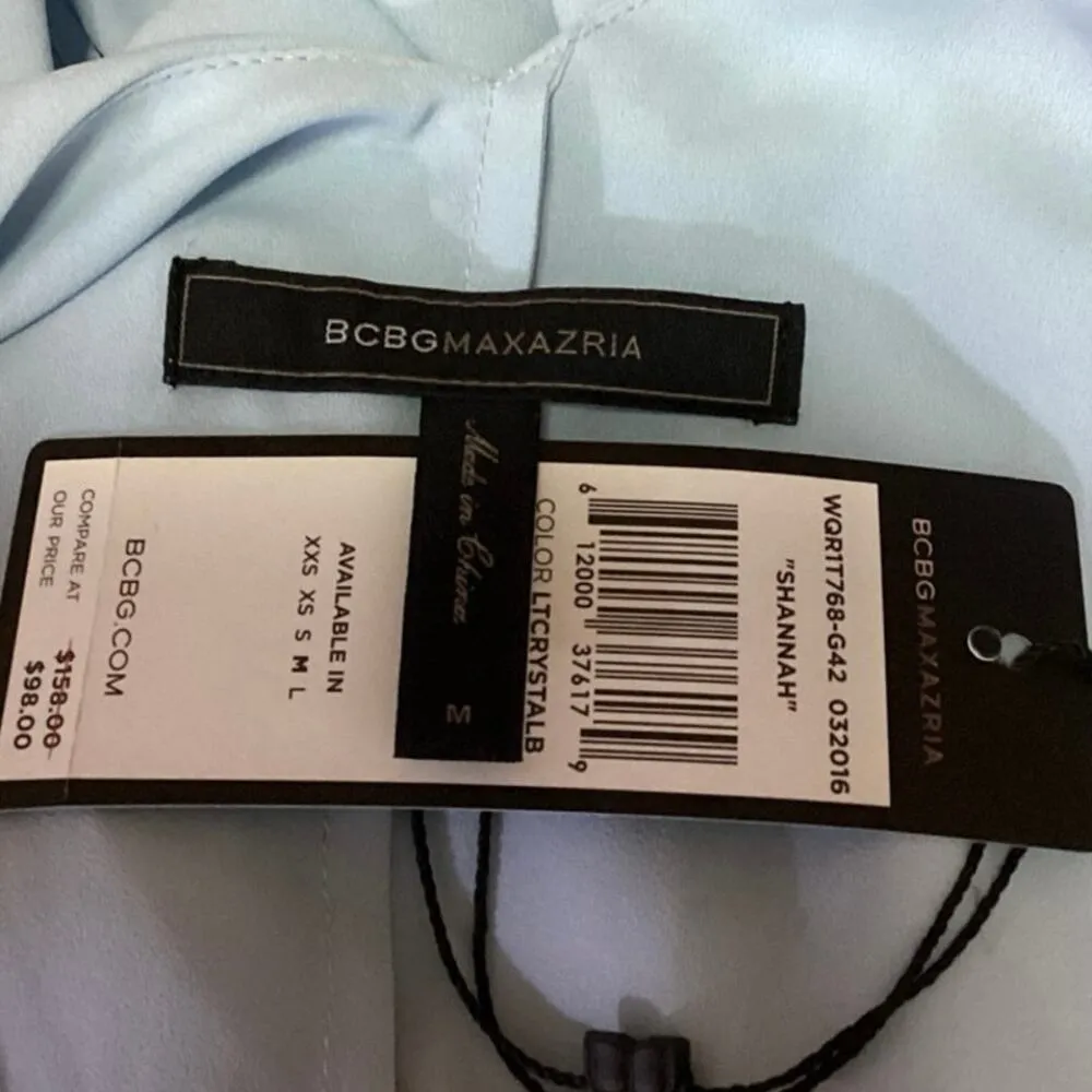 NEW BCBGMaxazria Blue Shannah Deep V Cape Caplet  Flowy Draped Blouse Top Size M - Image 5