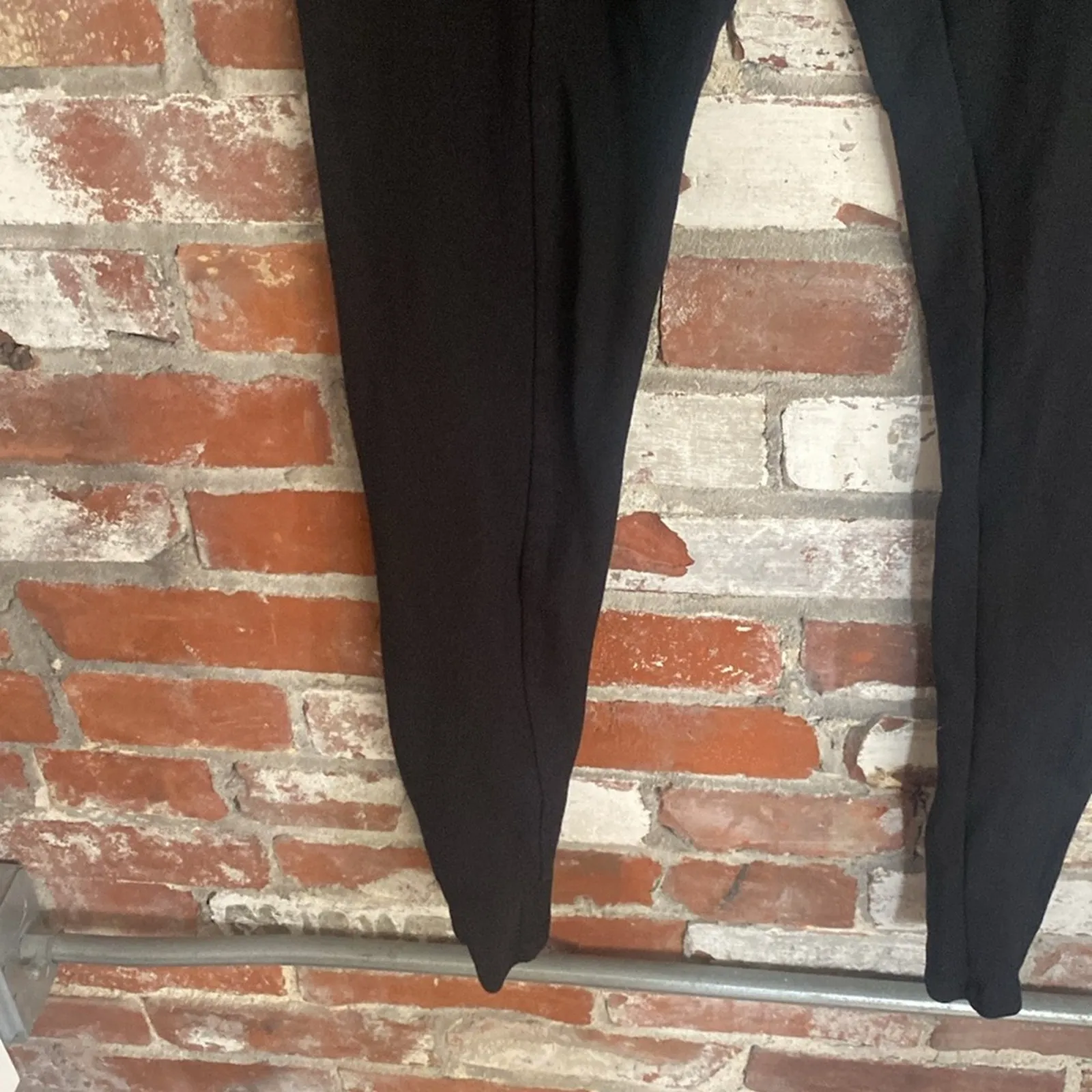Black Stretch Elastic Sides Line Down Front Leggings Size S - Image 3