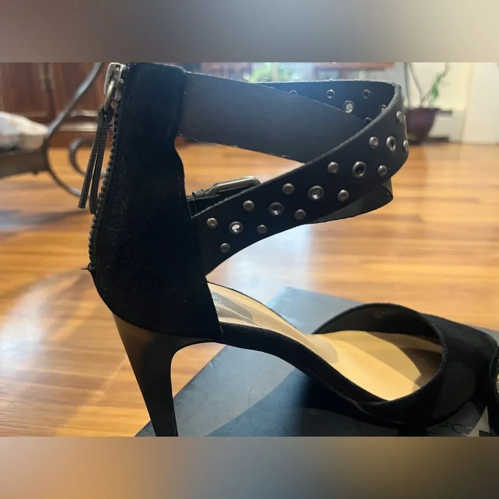 Joes Jeans Betty Ankle Strap Zip Back heels black suede studded leather size 7 - Image 9