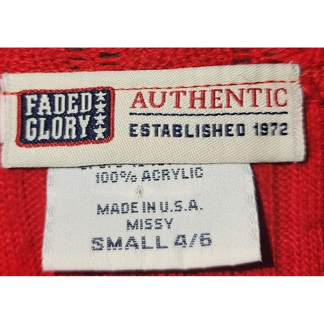 Faded‎ Glory Knit Top V-Neck Short Sleeve Ribbed Red Blouse Small - Image 3
