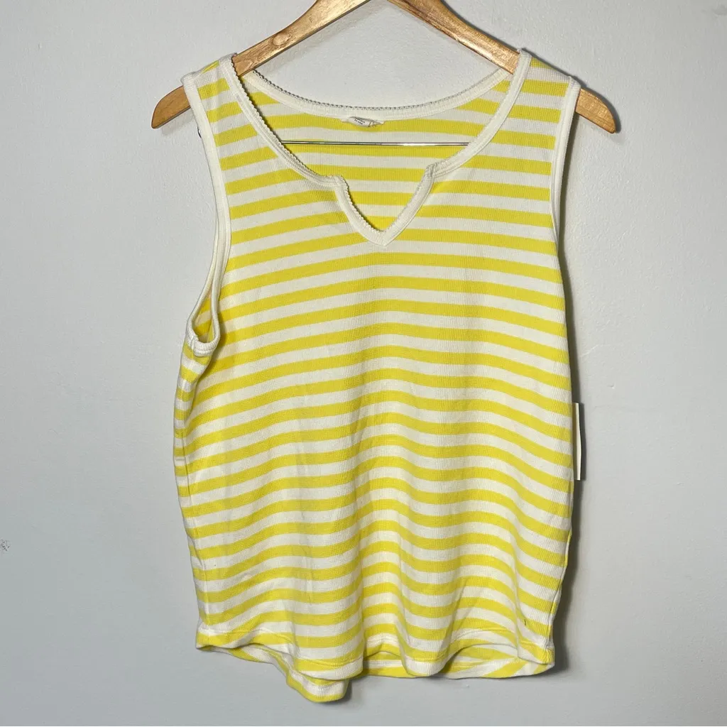 Caslon Butter Yellow‎ and white Thermal tank top Women's size M, NWT - Image 2