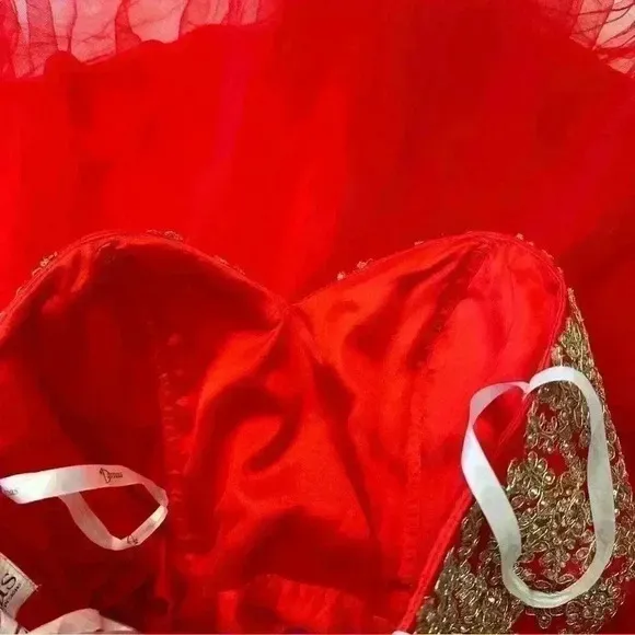 Damas By Tiffany Designs Beaded Dress GownSz‎ Small Tulle Little Red Lace Corset - Image 12