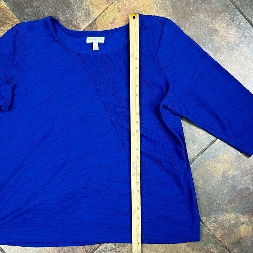 Kim Rogers Curvy Geometric Blue Pullover 3/4 Sleeve Blouse 1X - Image 8