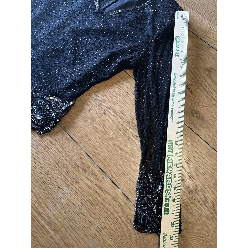 Laurence Kazar Black Silk Beaded Blouse Shirt Top Evening Size Small Luxury - Image 9