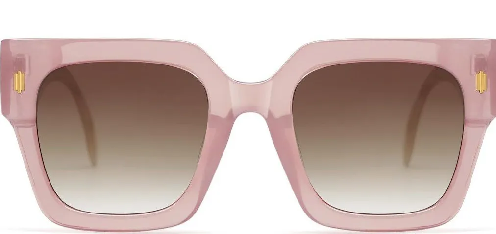 Women's Milky Pink Frame/Brown Grading Lens Vintage Oversized Square Sunglasses - Image 1