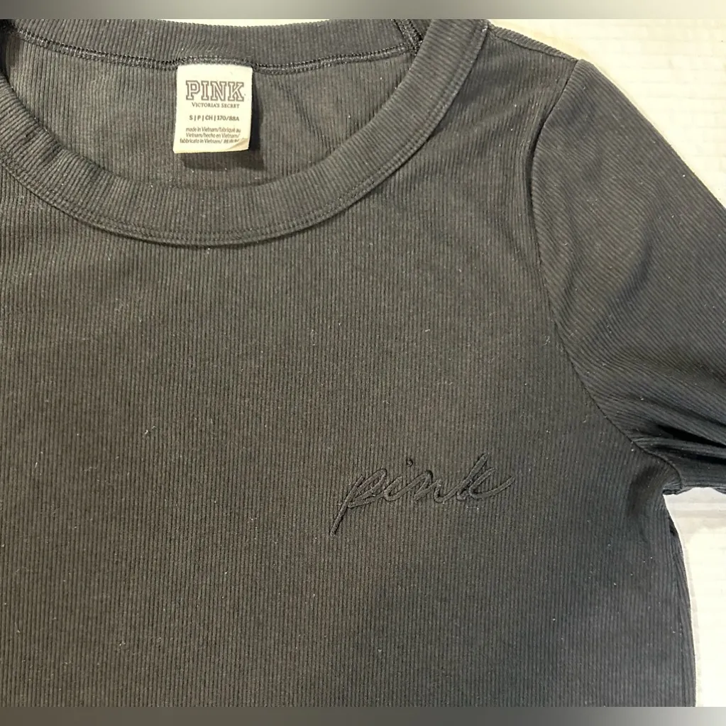 PINK Victoria Secret Black Long Sleeve Ribbed Thin Pullover Logo Top Size Small‎ - Image 7