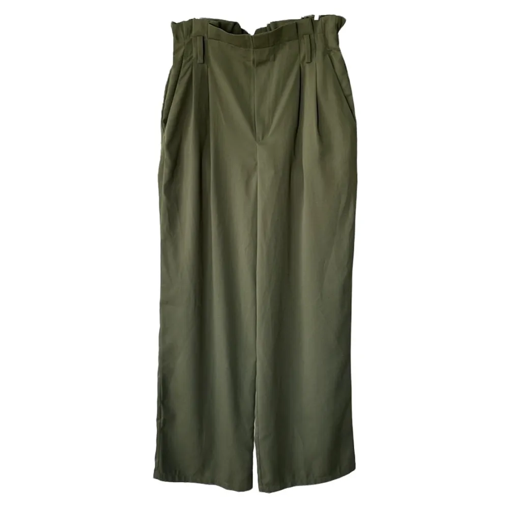 A New Day Olive Green High Waist Wide Leg Pant Paperbag Waist No Belt Sz Medium - Image 10