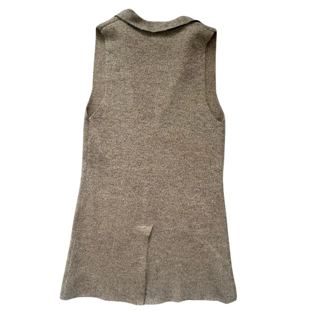 Monteau  Long Open Front Sweater Vest Camel Brown size Large - Image 6