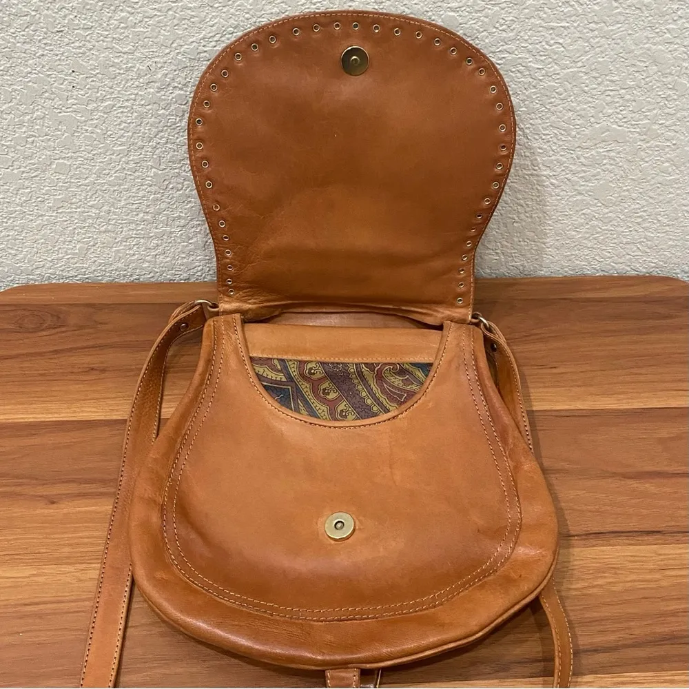 EL VAQUERO Pink Label Brown Leather Studded Handcrafted Saddle Crossbody Bag - Image 9