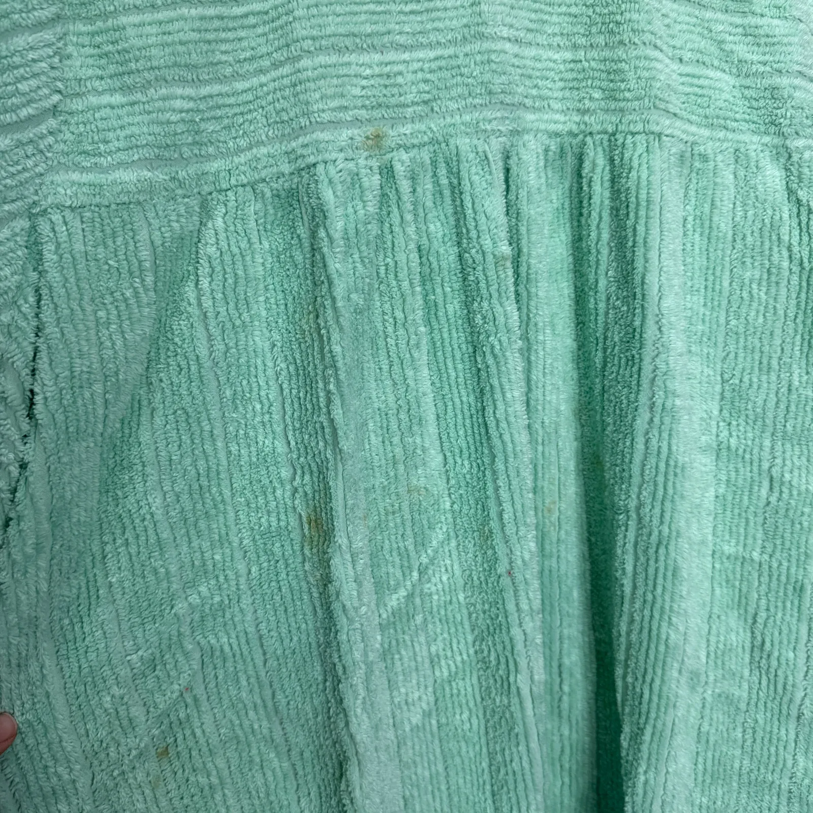Vintage Blair Chenille Robe Button Front Mint Green Size M Striped Texture - Image 9