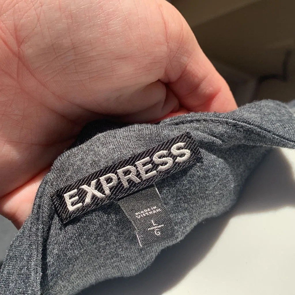 Express Gray High Neck Midi Angled Hem Form‎ fitting dress size Large - Image 5