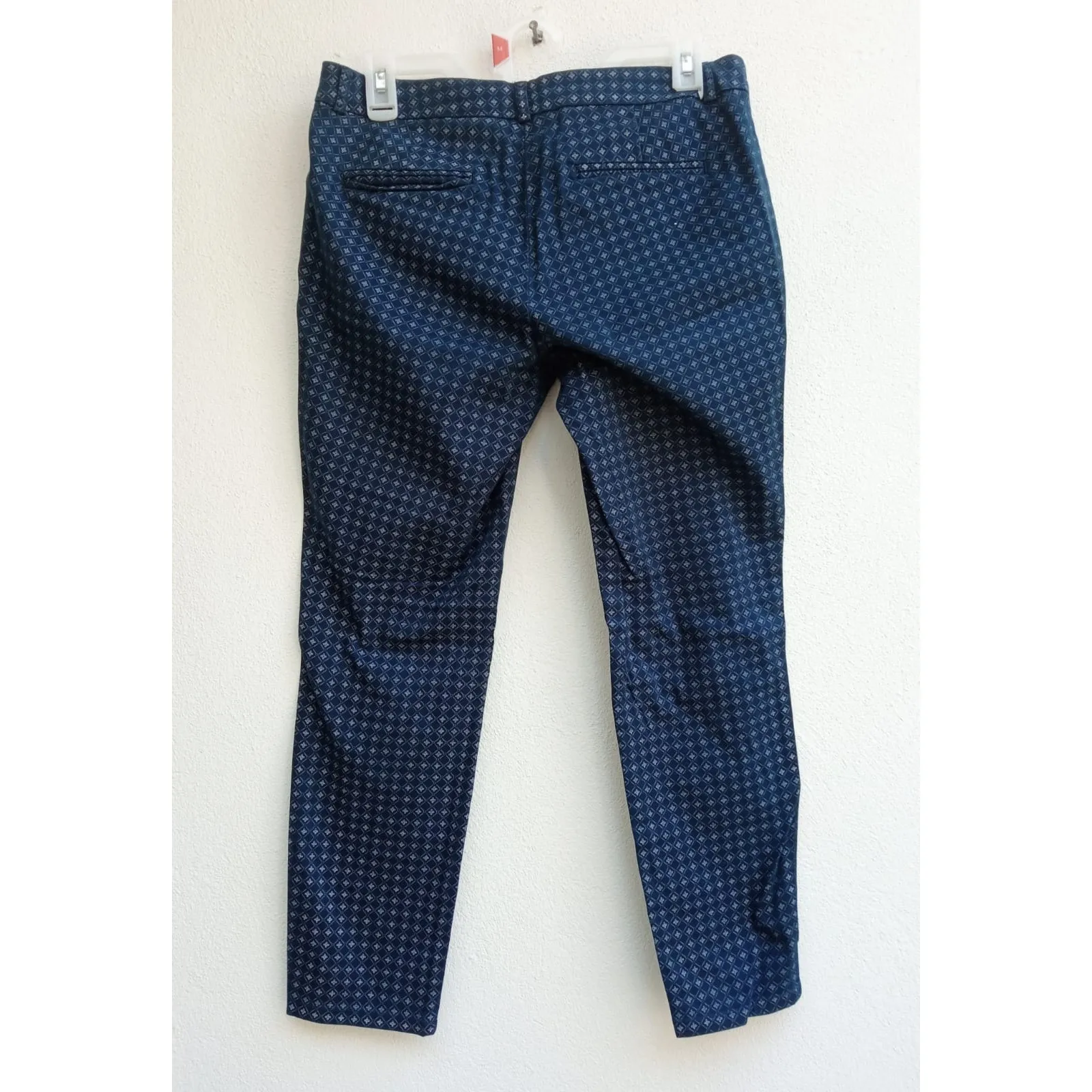 Kenar Women's Pants Navy Blue Squares Stretch Cropped Trousers Size 4 - Image 7