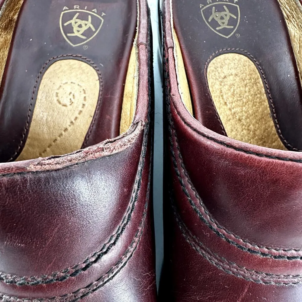 Ariat Bridgeport Mule Leather Shoes Slip On Closed Toe Heel Maroon Red 7 - Image 6