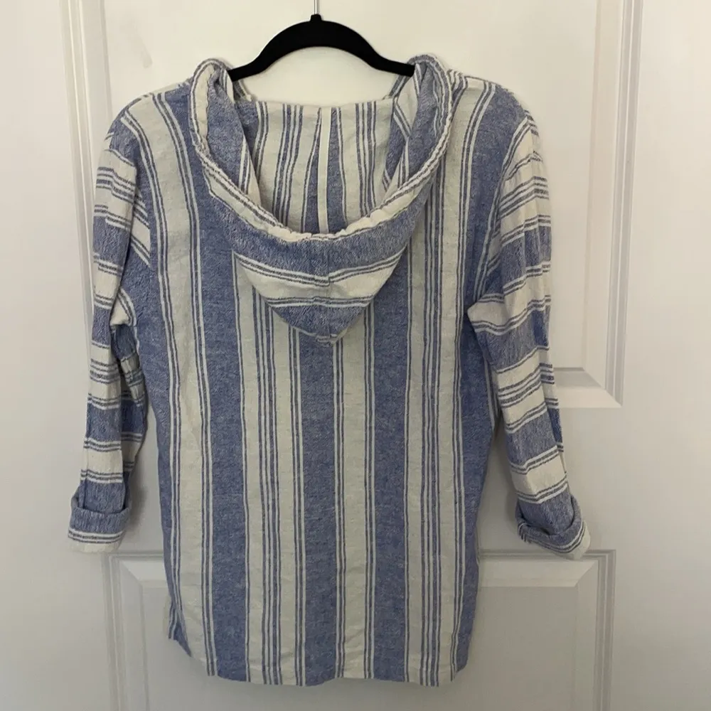 Linen Blend Baja Striped Hoodie Blue Size M - Image 2