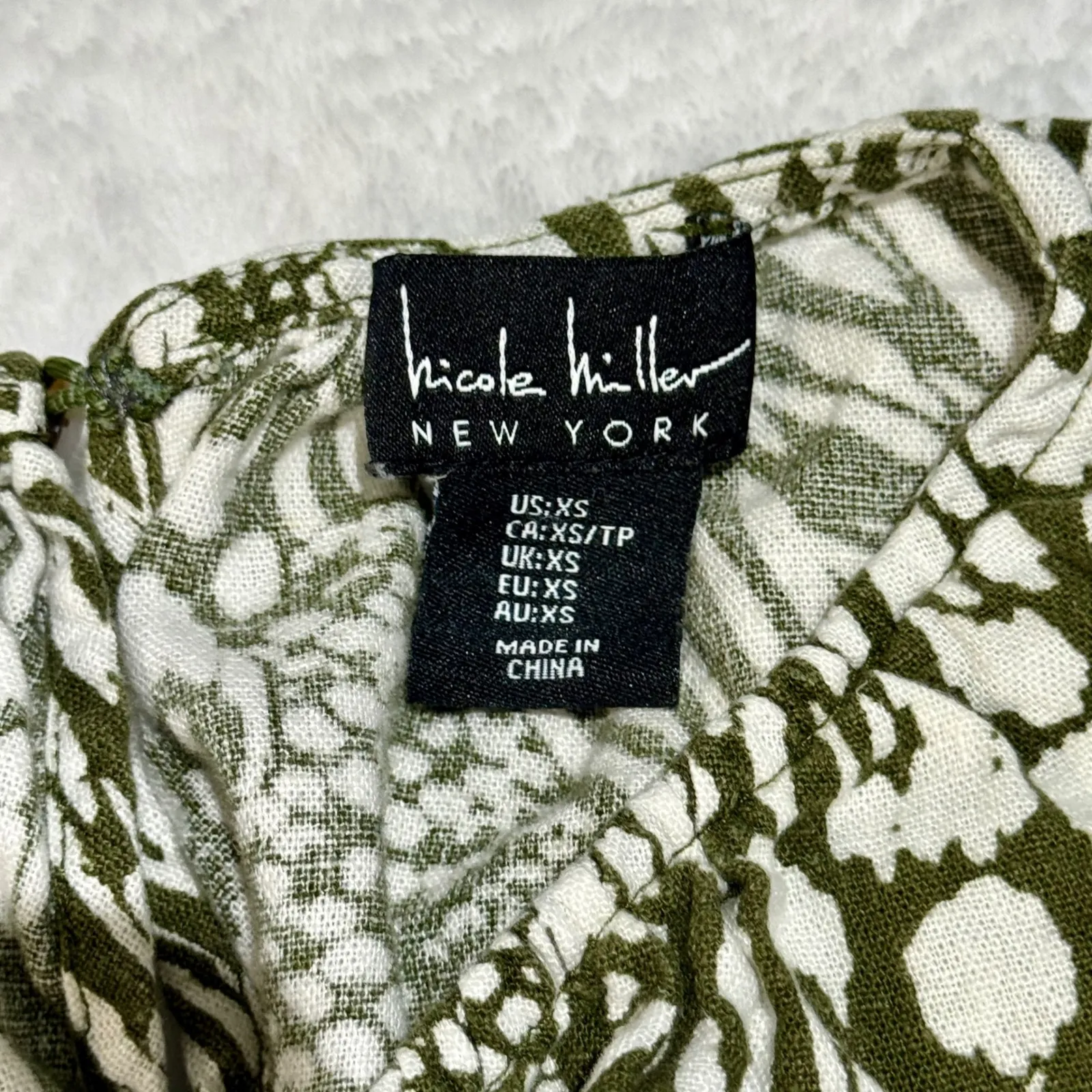 Nicole Miller New York Womens Green White Leaf Animal Print Wide Leg Jumpsuit XS - Image 6