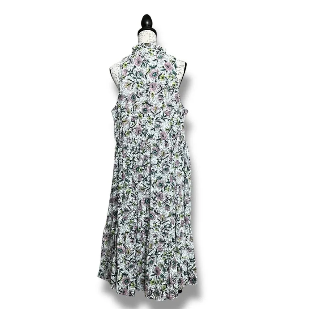 Torrid Midi Wash Gauze Tiered Dress Chessie Linework Floral Tank Pockets Size 2X - Image 4