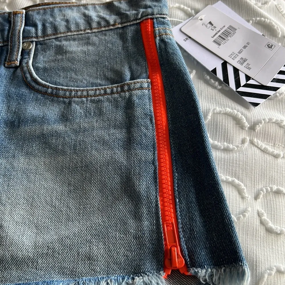 Free People • Sandrine Rose Cut Off Side Zipper Denim Jeans Shorts Blue Size 26 - Image 6