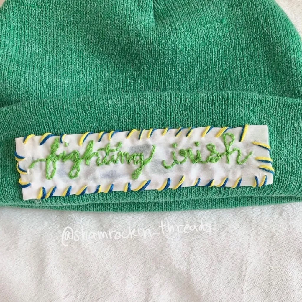 Notre Dame green and white embroidered beanie - Image 4