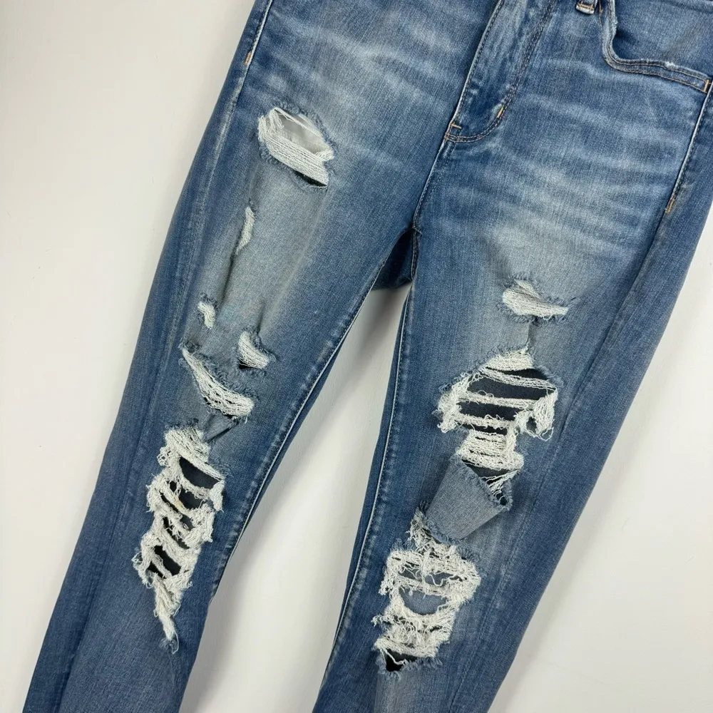 American Eagle Hi Rise Jeggings Sz 6 TALL Distressed Jeans - Image 4