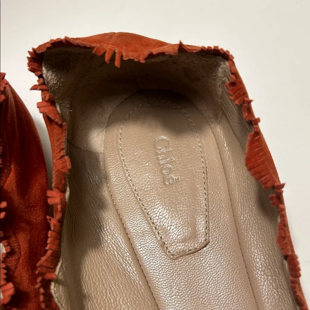Chloe Lauren Ballerina Ballet Flats Suede Leather Scalloped Trim Rust Orange 10 - Image 5