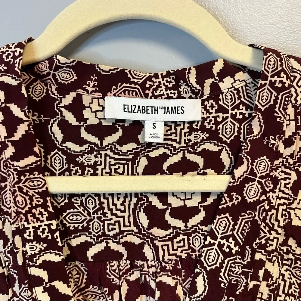 Elizabeth and James Blouse Burgundy & Cream Patterned Silk Kimono Top Sz S GUC - Image 7