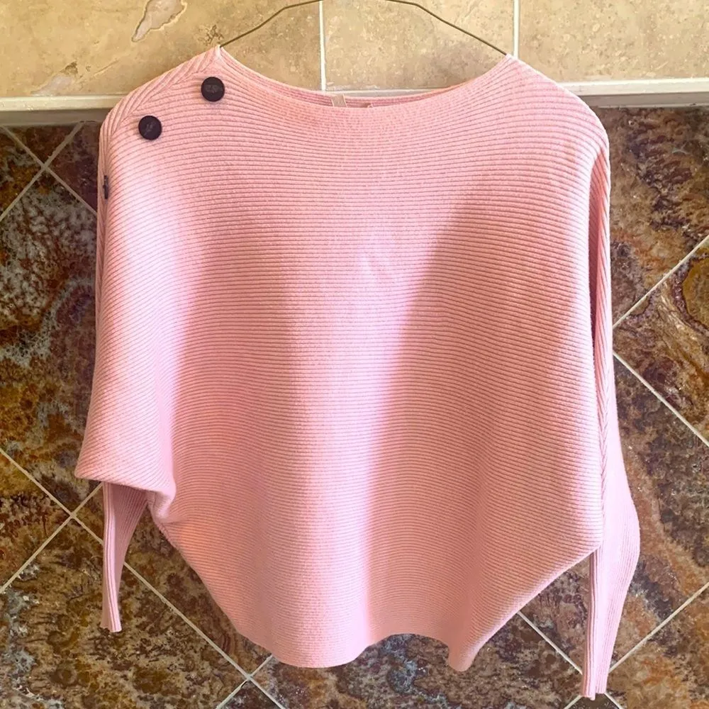Philosophy Pink Ribbed Doman Sleeve Sweater with Button Detail Size Medium - Image 3