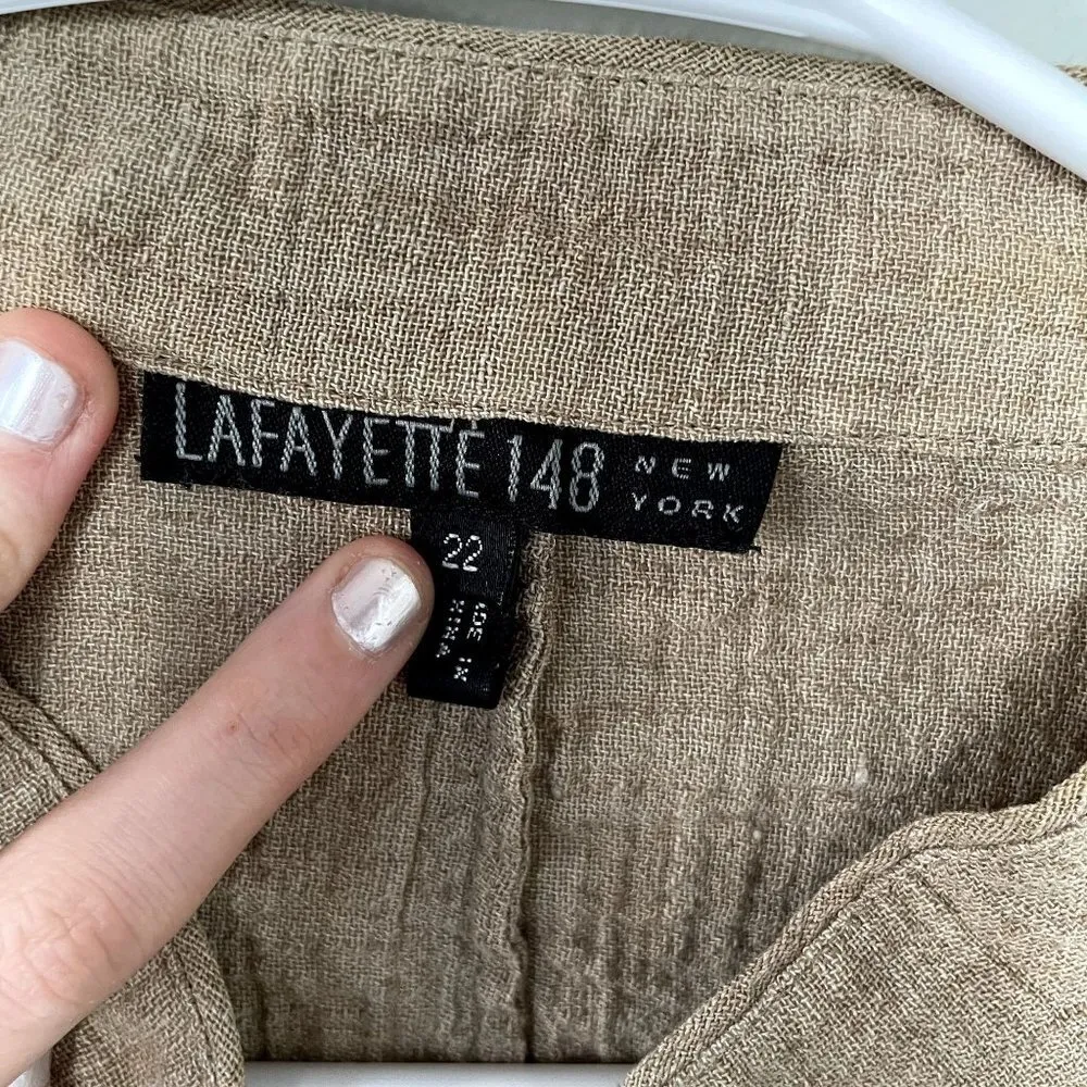 Lafayette 148 linen vintage beige brown jacket long sleeved shirt women size 22 - Image 3