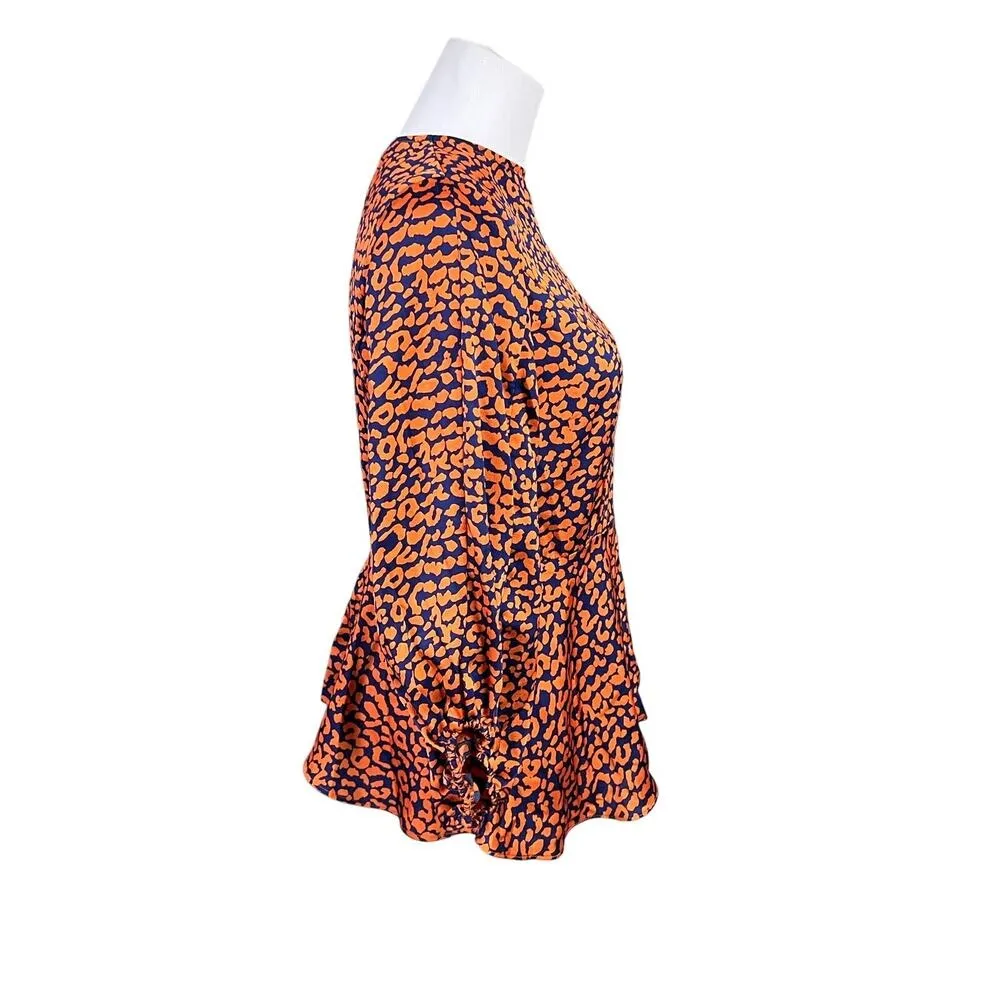 Lulu's C173T Color Me Wild Cheetah Print Peplum‎ Blouse SMALL Orange Retro - Image 3