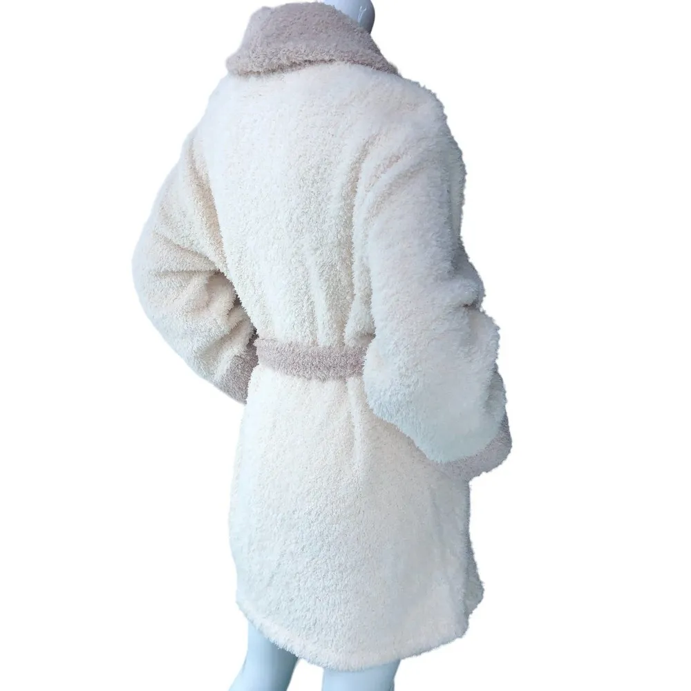 Barefoot Dreams  Womens Size 1 Cozychic Two Tone Cream Brown Short Robe Style 549 - Image 6