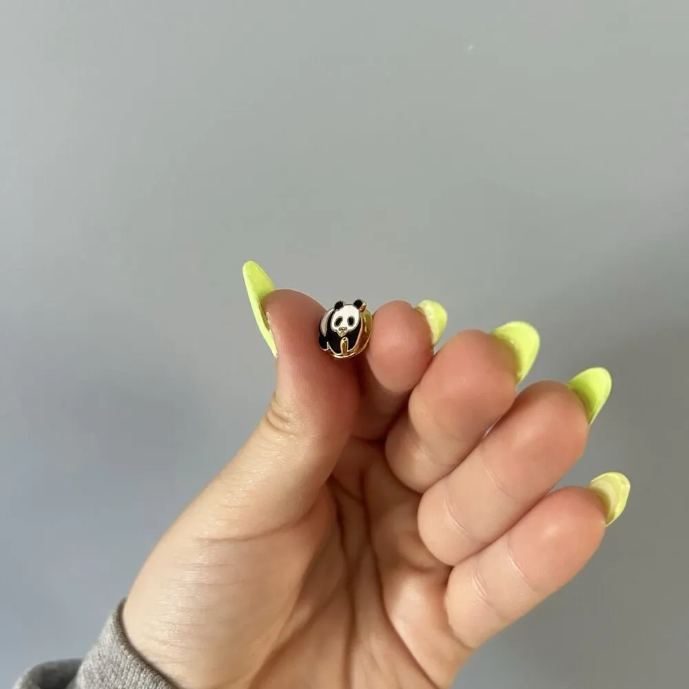 Vintage Panda Mini Pin Metal Enamel Lapel Hat Small Tiny White Black - Image 3