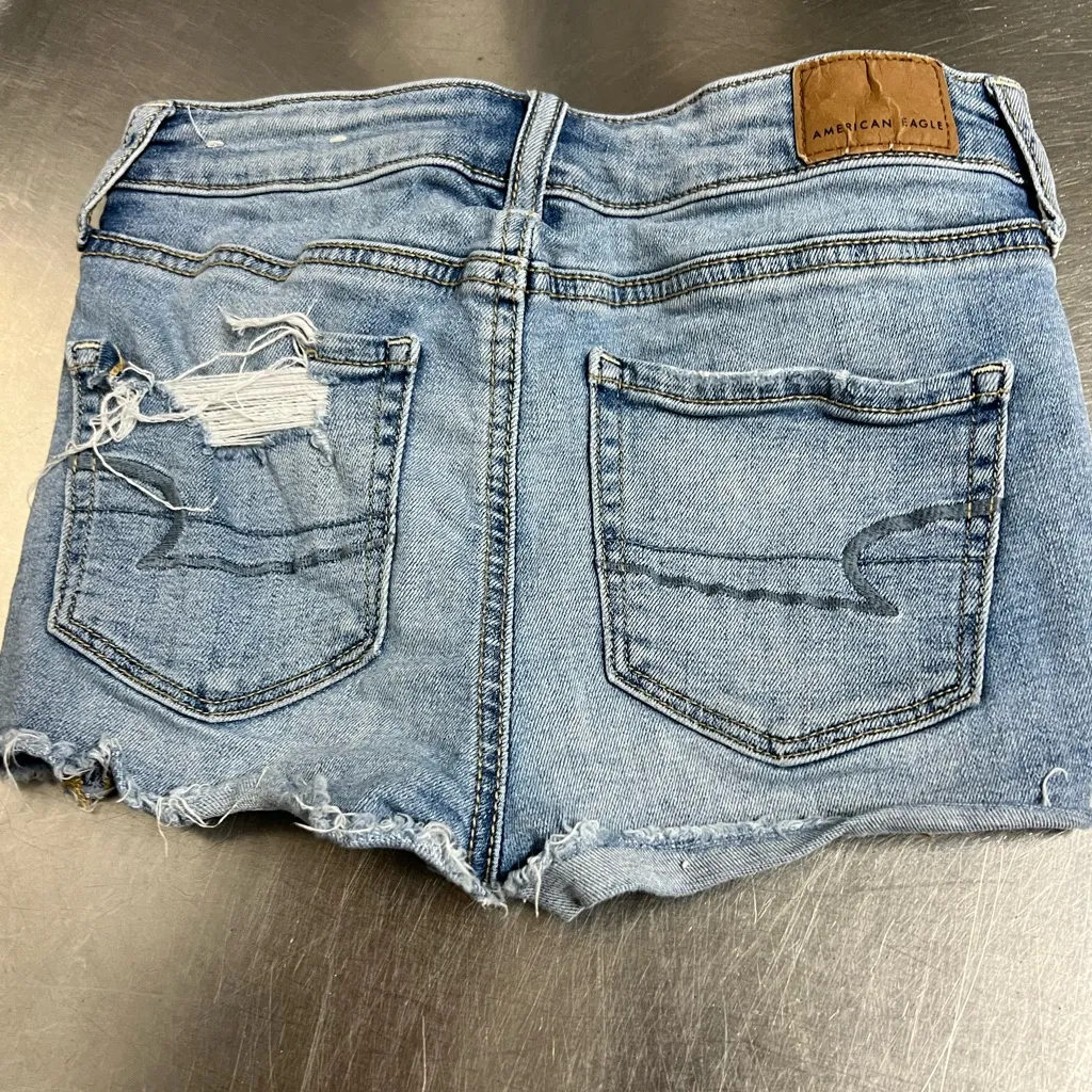 American Eagle Hi-Rise Shortie Jean Short Super Stretch Cutoff - Size 00 - VGUC - Image 4