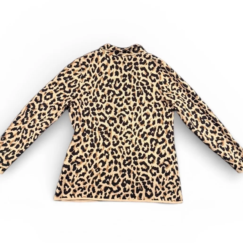 J. Crew Leopard Print Knit Blazer Cardigan Women's Neutral Size large preppy - Image 2