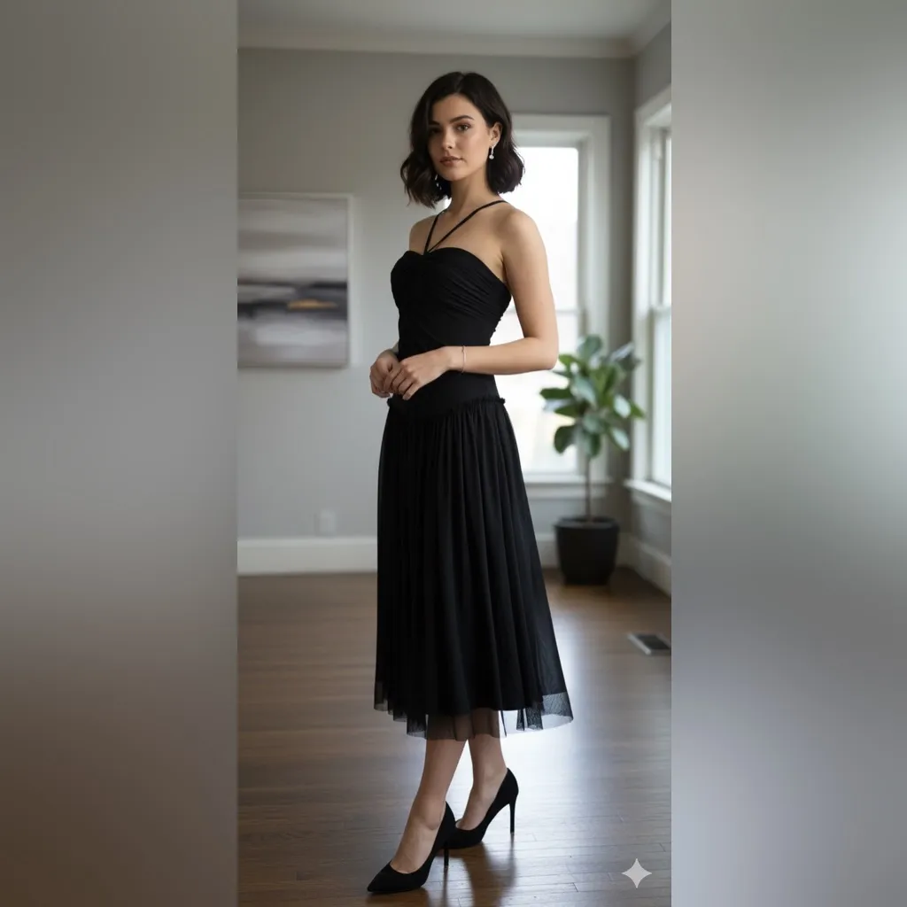 Vera Wang Collection Ruched full sweep Drop Waist slip‎ black dress 0 - Image 2