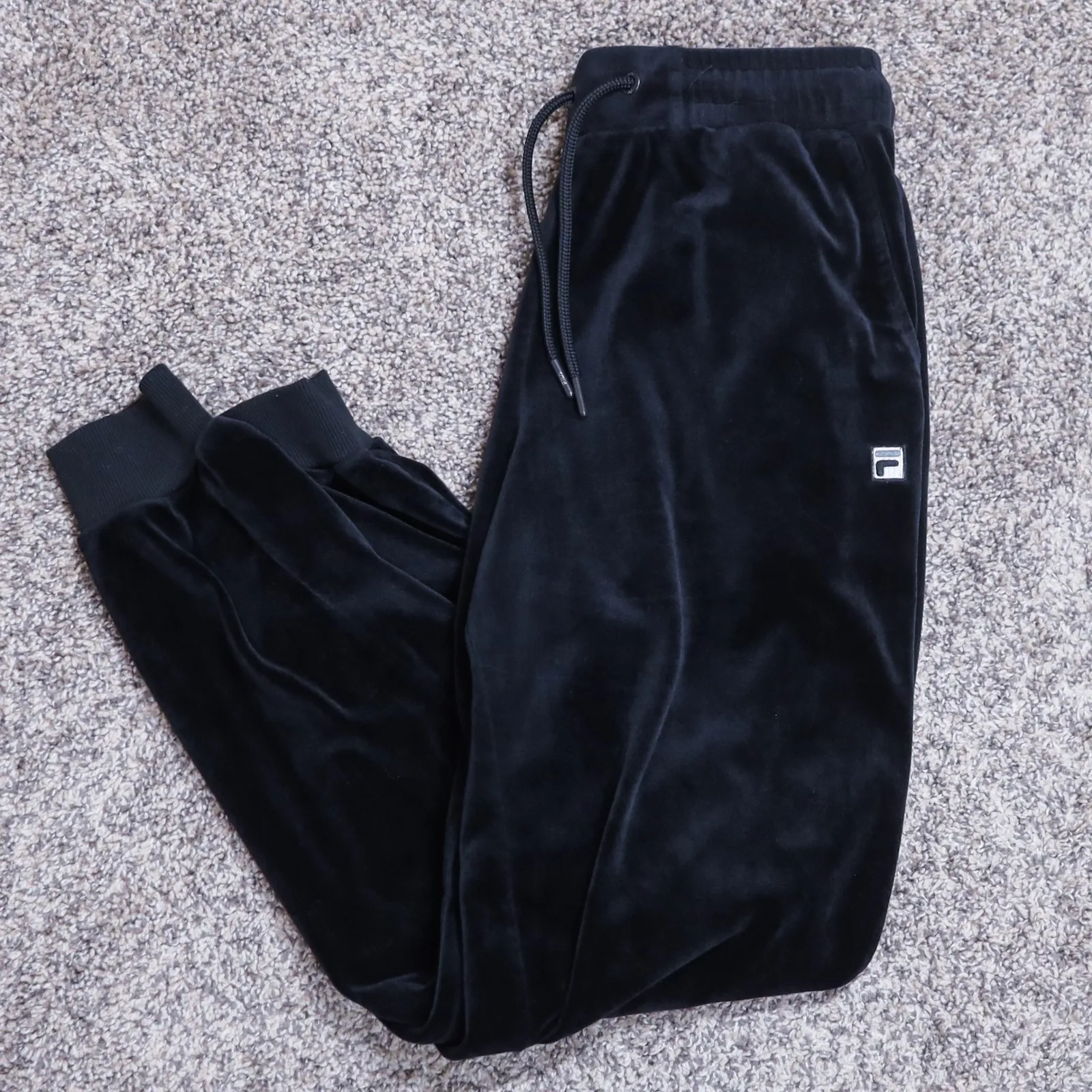 FILA Velour Jogger Pants Women's S Black Soft Stretch Lounge Athleisure - Image 3